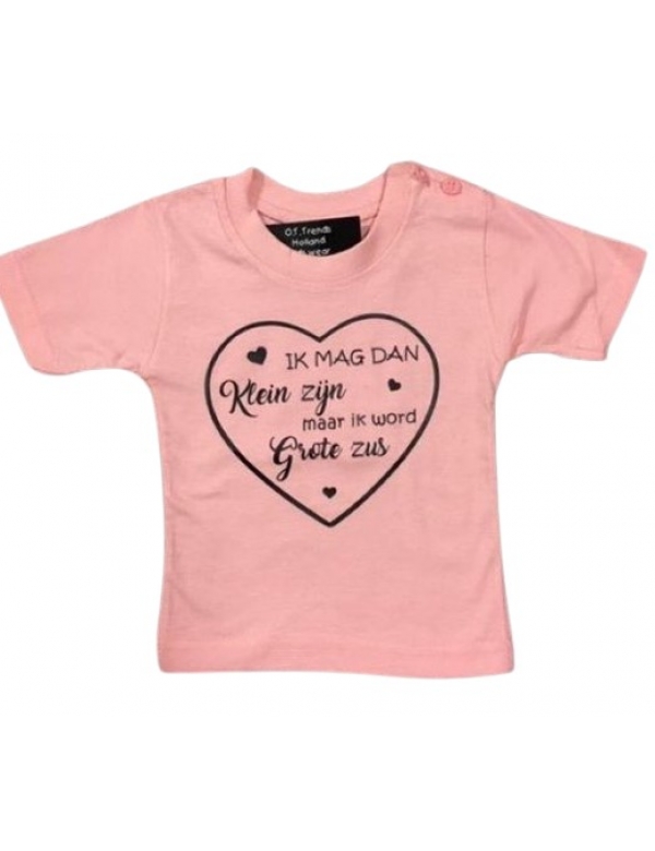 Aankondiging bekendmaking zwangerschap, tekst Ik mag dan klein zijn maar ik word grote zus Baby T-shirt roze